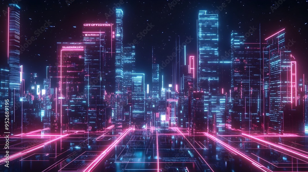 Fototapeta premium Futuristic Fintech Interface with Sleek Blockchain Visualization and Holographic Data Analytics