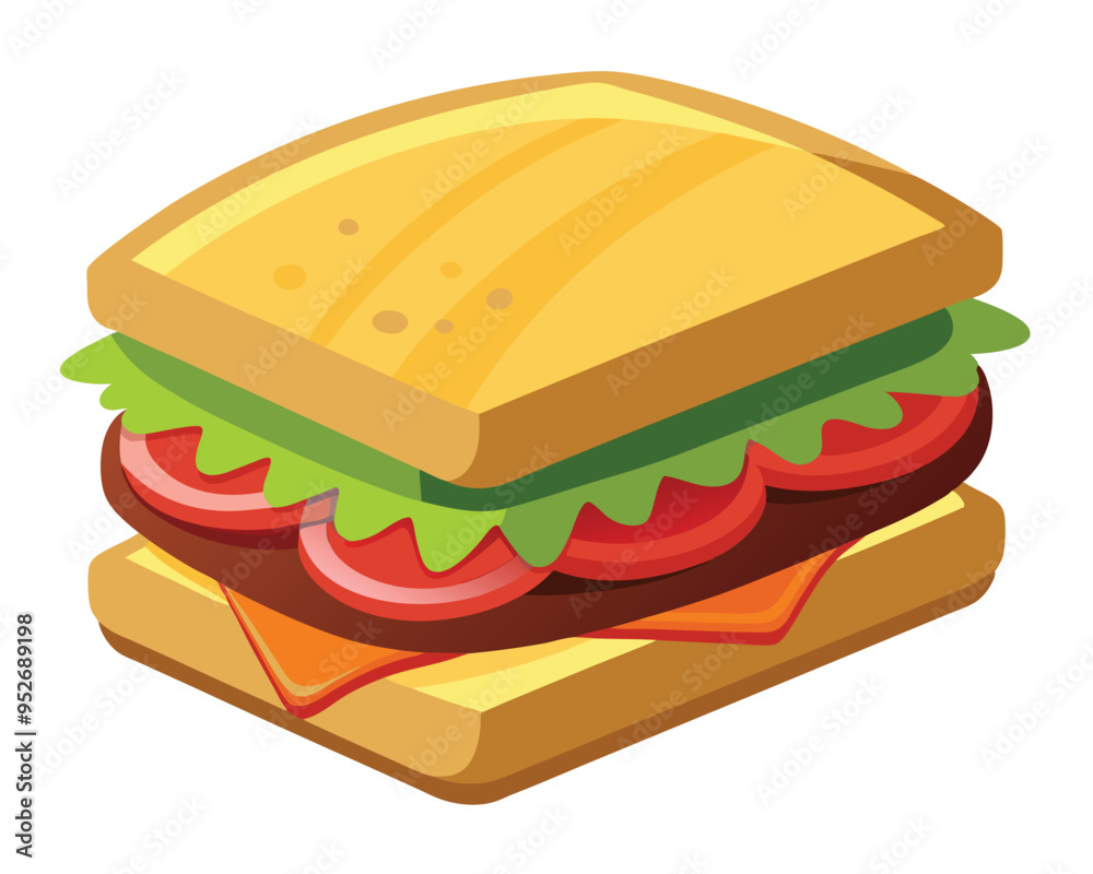 delicious sandwich with crispy bacon fresh lettuce and layered cheese vector illustration delicious sandwich with crispy bacon fresh lettuce and layered cheese vector illustration