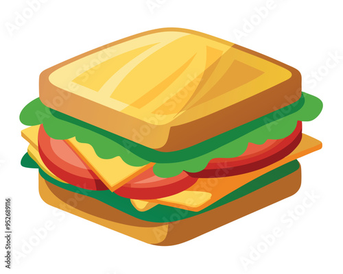 delicious sandwich with crispy bacon fresh lettuce and layered cheese vector illustration