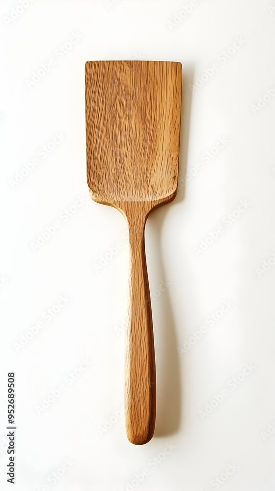 Isolated Natural Oak Wood Spatula on Clean White Background with Scandinavian Design Sensibilities