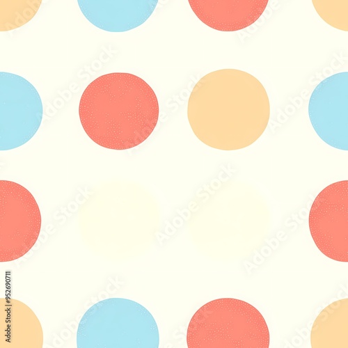 Colorful polka dots pattern in pastel shades on a light background.