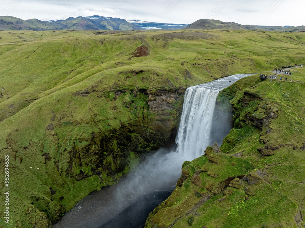 Aerial view of Skogafoss Waterfall in Iceland Aerial view of Skogafoss Waterfall in Iceland