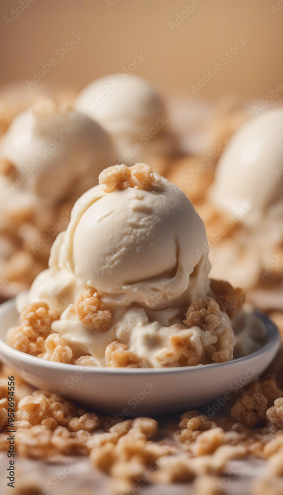 Vanilla ice cream topped with cereal Vanilla ice cream topped with cereal