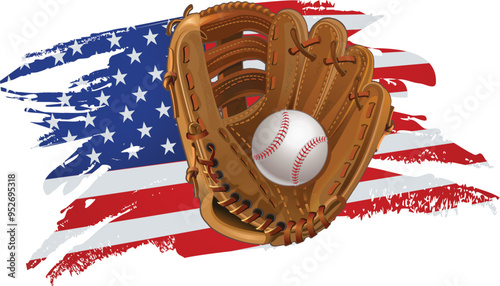 Baseball label. American Flag. USA flag baseball sticker