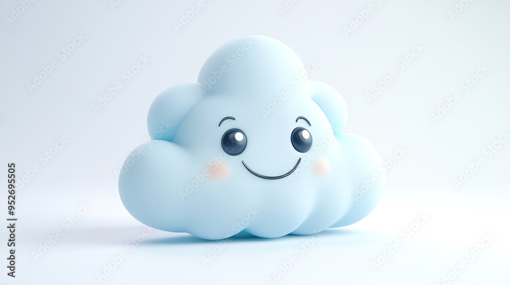 A cheerful blue cloud with a smiling face and big eyes rendered in 3D against a white background. A cheerful blue cloud with a smiling face and big eyes rendered in 3D against a white background.