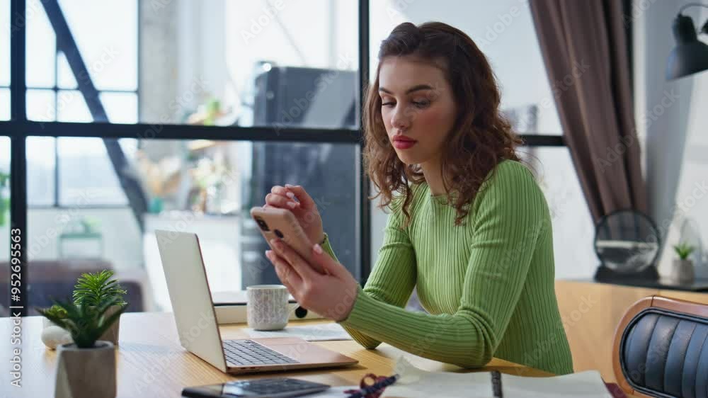 Excited employee receiving message smartphone closeup. Successful woman winner Excited employee receiving message smartphone closeup. Successful woman winner