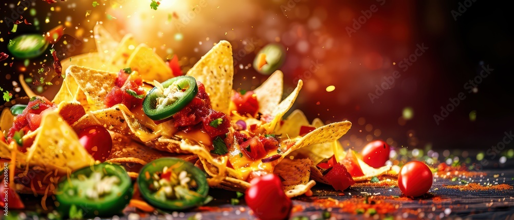 Delicious nachos topped with salsa, cheese, and fresh ingredients, perfect for parties or casual dining on a summer evening. Delicious nachos topped with salsa, cheese, and fresh ingredients, perfect for parties or casual dining on a summer evening.