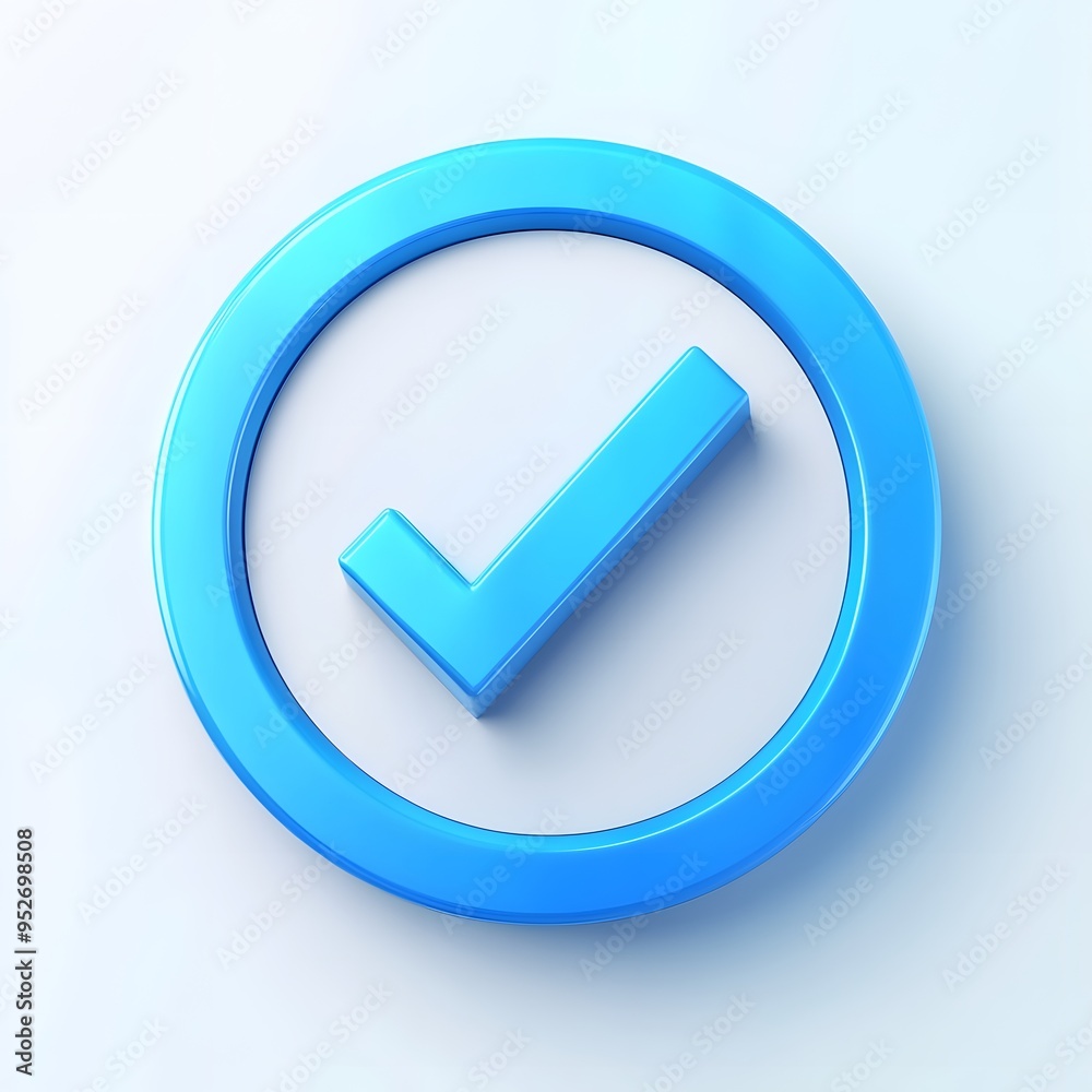 3d check icon, checklist tick, done mark. Vector realistic plastic style checkmark, symbol of selection, confirmation or approval. blue circle with a white, white background 3d check icon, checklist tick, done mark. Vector realistic plastic style checkmark, symbol of selection, confirmation or approval. blue circle with a white, white background