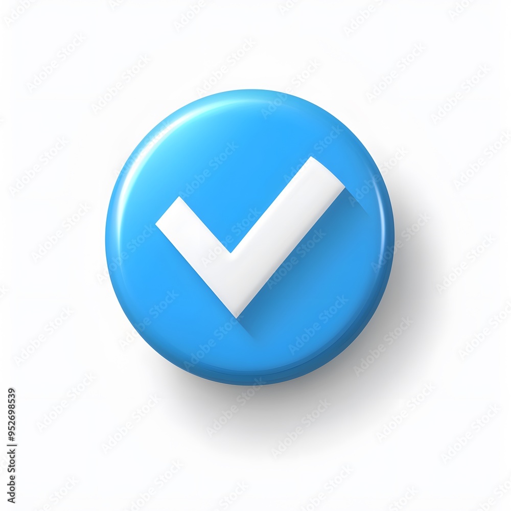 3d check icon, checklist tick, done mark. Vector realistic plastic style checkmark, symbol of selection, confirmation or approval. blue circle with a white, white background 3d check icon, checklist tick, done mark. Vector realistic plastic style checkmark, symbol of selection, confirmation or approval. blue circle with a white, white background