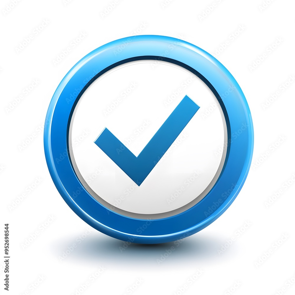 3d check icon, checklist tick, done mark. Vector realistic plastic style checkmark, symbol of selection, confirmation or approval. blue circle with a white, white background 3d check icon, checklist tick, done mark. Vector realistic plastic style checkmark, symbol of selection, confirmation or approval. blue circle with a white, white background