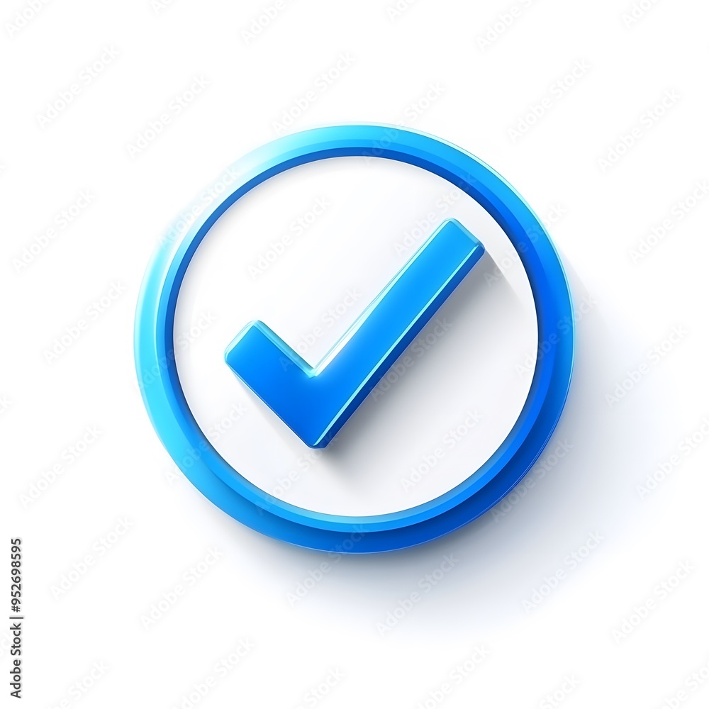 3d check icon, checklist tick, done mark. Vector realistic plastic style checkmark, symbol of selection, confirmation or approval. blue circle with a white, white background 3d check icon, checklist tick, done mark. Vector realistic plastic style checkmark, symbol of selection, confirmation or approval. blue circle with a white, white background