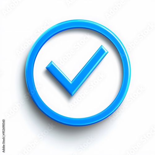 3d check icon, checklist tick, done mark. Vector realistic plastic style checkmark, symbol of selection, confirmation or approval. blue circle with a white, white background