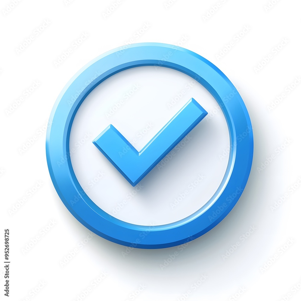 3d check icon, checklist tick, done mark. Vector realistic plastic style checkmark, symbol of selection, confirmation or approval. blue circle with a white, white background 3d check icon, checklist tick, done mark. Vector realistic plastic style checkmark, symbol of selection, confirmation or approval. blue circle with a white, white background