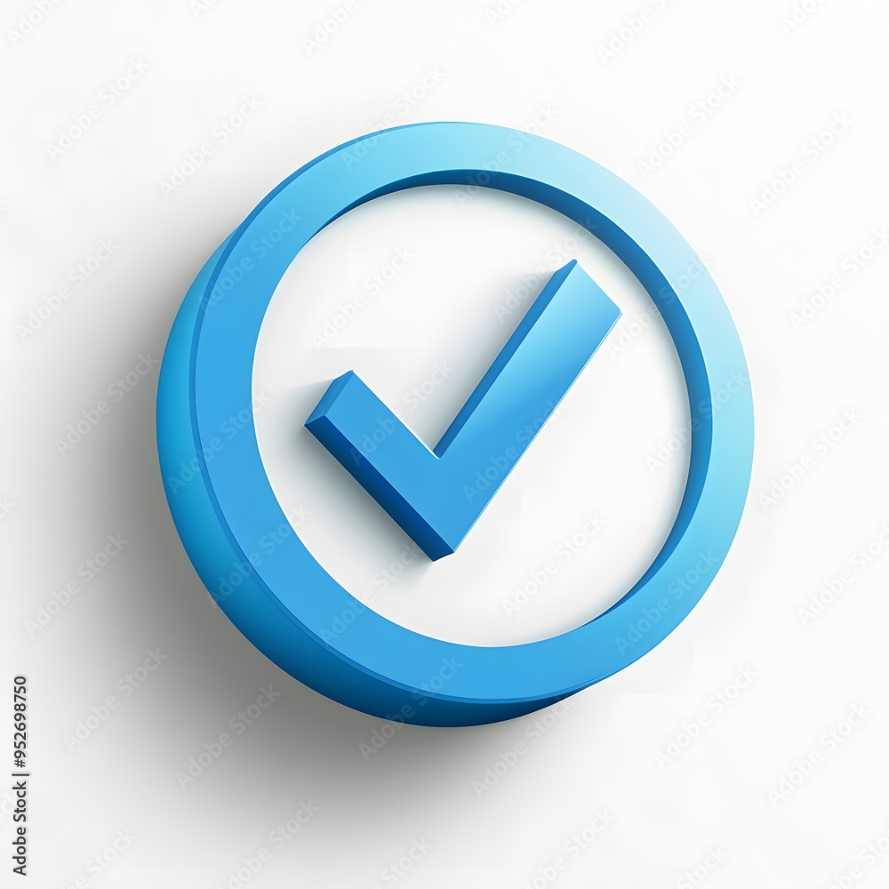3d check icon, checklist tick, done mark. Vector realistic plastic style checkmark, symbol of selection, confirmation or approval. blue circle with a white, white background 3d check icon, checklist tick, done mark. Vector realistic plastic style checkmark, symbol of selection, confirmation or approval. blue circle with a white, white background