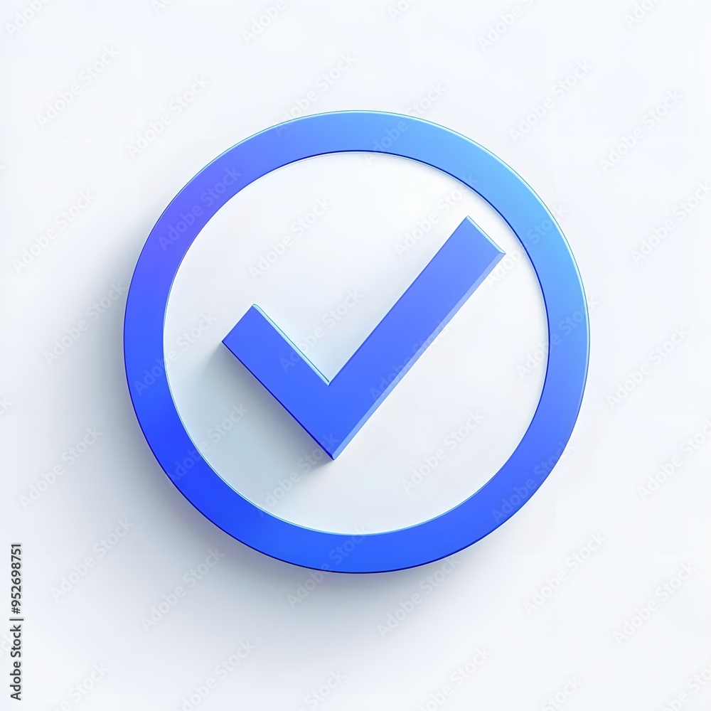 3d check icon, checklist tick, done mark. Vector realistic plastic style checkmark, symbol of selection, confirmation or approval. blue circle with a white, white background 3d check icon, checklist tick, done mark. Vector realistic plastic style checkmark, symbol of selection, confirmation or approval. blue circle with a white, white background