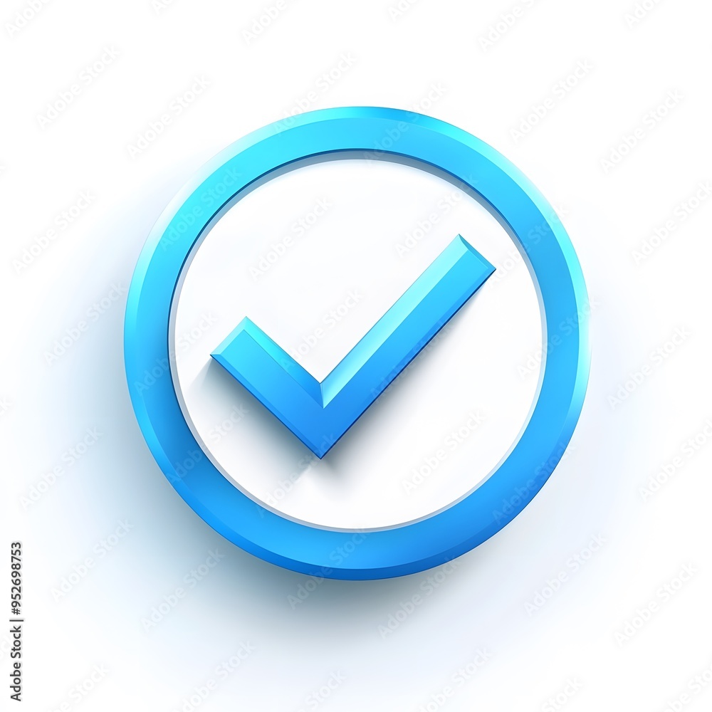 3d check icon, checklist tick, done mark. Vector realistic plastic style checkmark, symbol of selection, confirmation or approval. blue circle with a white, white background 3d check icon, checklist tick, done mark. Vector realistic plastic style checkmark, symbol of selection, confirmation or approval. blue circle with a white, white background