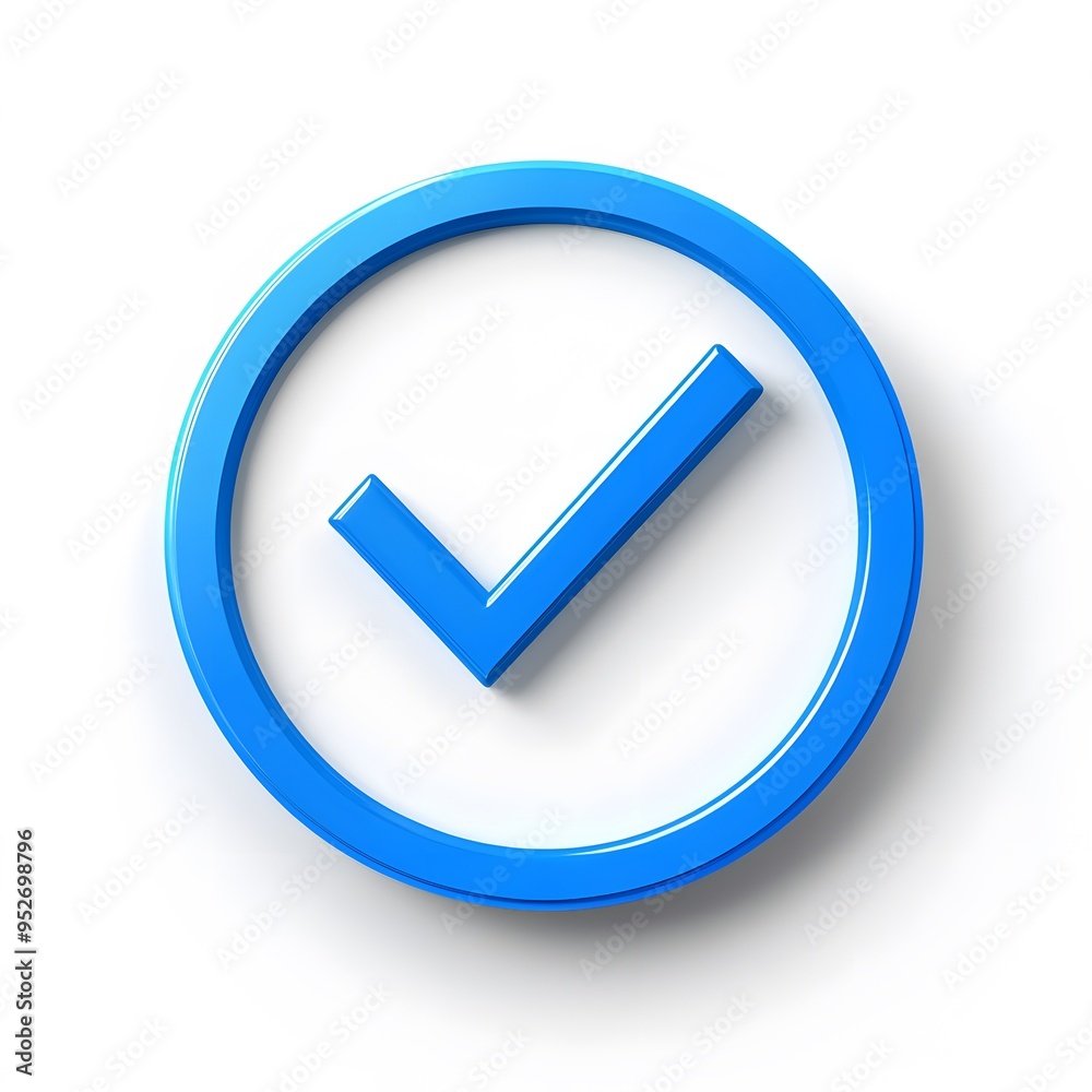 3d check icon, checklist tick, done mark. Vector realistic plastic style checkmark, symbol of selection, confirmation or approval. blue circle with a white, white background 3d check icon, checklist tick, done mark. Vector realistic plastic style checkmark, symbol of selection, confirmation or approval. blue circle with a white, white background