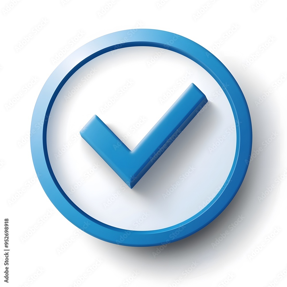 3d check icon, checklist tick, done mark. Vector realistic plastic style checkmark, symbol of selection, confirmation or approval. blue circle with a white, white background 3d check icon, checklist tick, done mark. Vector realistic plastic style checkmark, symbol of selection, confirmation or approval. blue circle with a white, white background