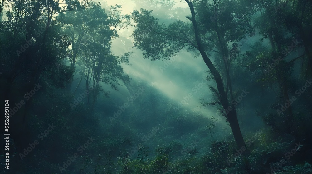 Misty Forest Landscape with Ethereal Morning Lighting and Serene Pictorialist Ambiance Misty Forest Landscape with Ethereal Morning Lighting and Serene Pictorialist Ambiance