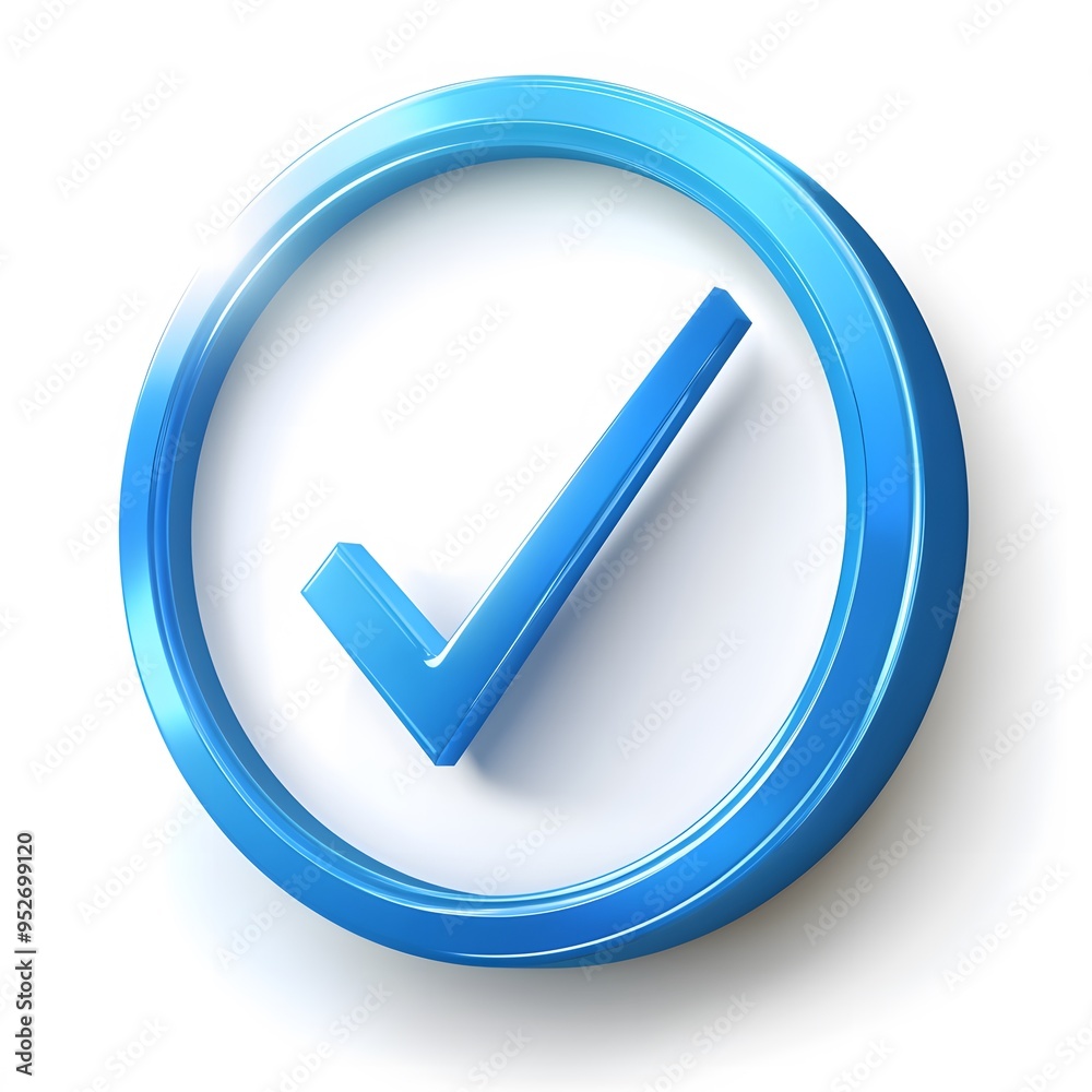 3d check icon, checklist tick, done mark. Vector realistic plastic style checkmark, symbol of selection, confirmation or approval. blue circle with a white, white background 3d check icon, checklist tick, done mark. Vector realistic plastic style checkmark, symbol of selection, confirmation or approval. blue circle with a white, white background