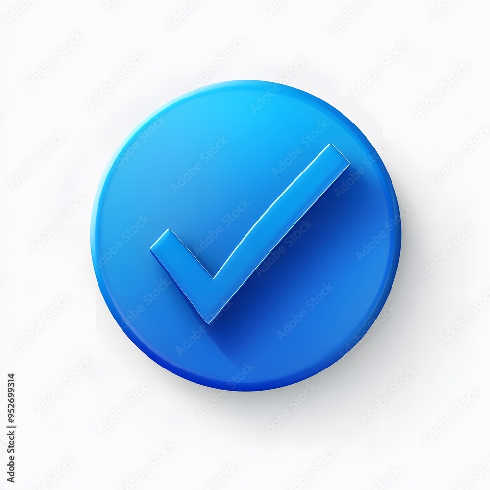 3d check icon, checklist tick, done mark. Vector realistic plastic style checkmark, symbol of selection, confirmation or approval. blue circle with a white, white background 3d check icon, checklist tick, done mark. Vector realistic plastic style checkmark, symbol of selection, confirmation or approval. blue circle with a white, white background