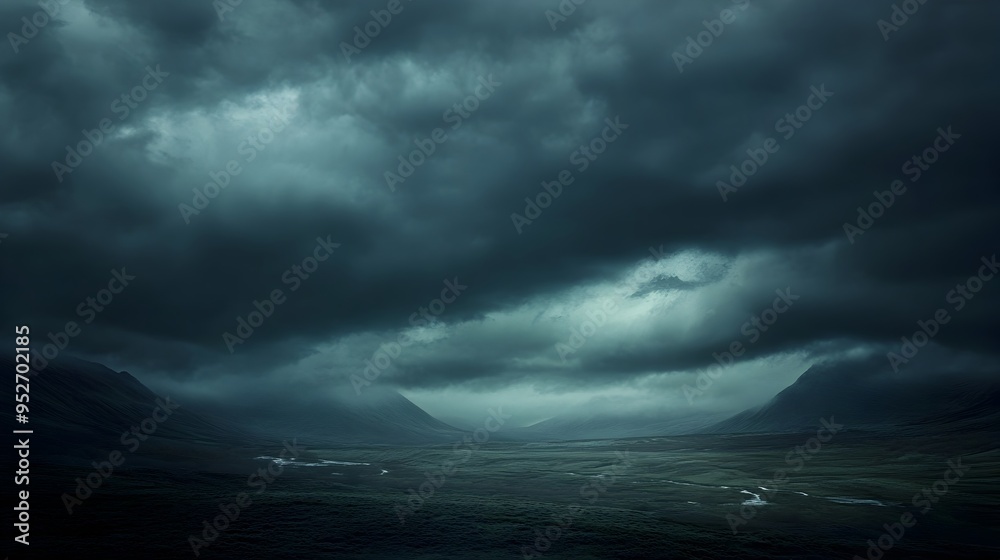 Obraz premium Moody and Dramatic Landscape with Ominous Clouds Looming Overhead in a Cinematic Gothic Romantic Style