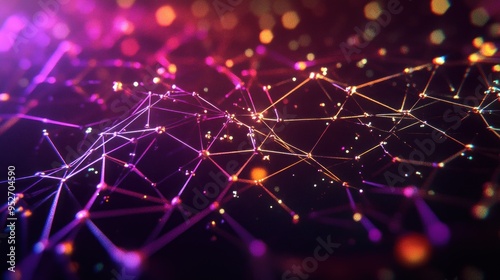 Abstract Network of Glowing Lines and Dots