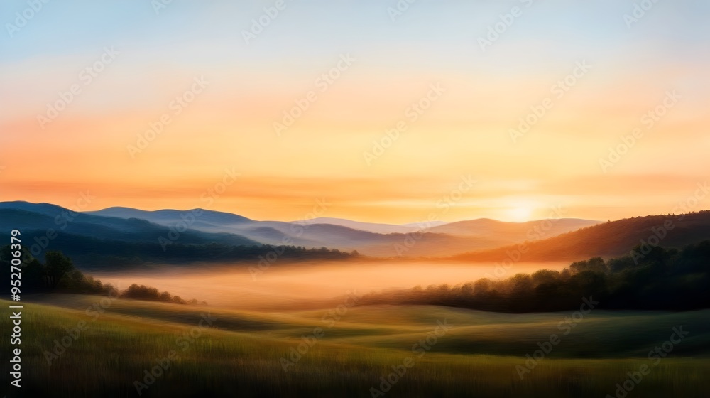 custom made wallpaper toronto digitalSerene Dawn Breaking Through Misty Pastoral Landscape With Warm Golden Light