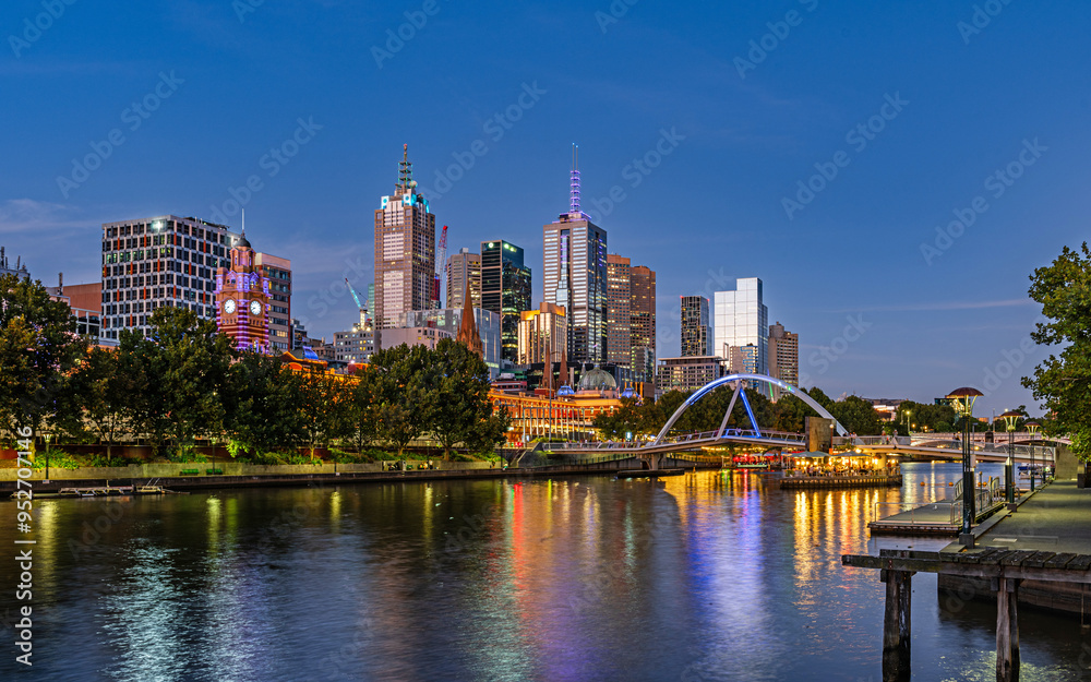 Melbourne skyline with a view of Flinders Street Station at Blue Hour, Australia. Melbourne skyline with a view of Flinders Street Station at Blue Hour, Australia.