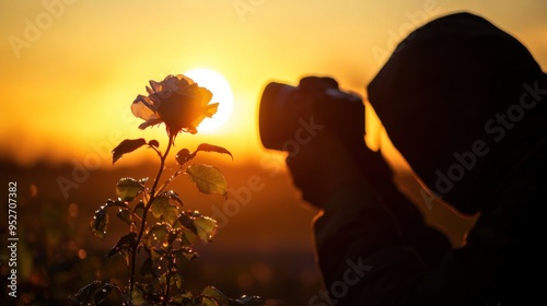 Photographer Capturing the Beauty of Sunrise Rose