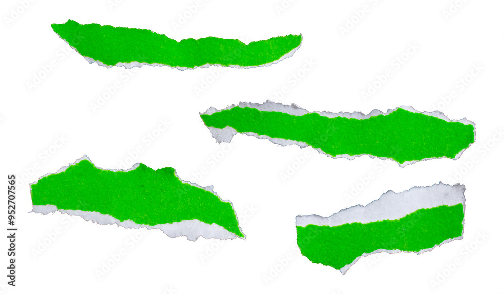 Ripped torn green paper pieces on transparent background, paper cut out design elements Ripped torn green paper pieces on transparent background, paper cut out design elements