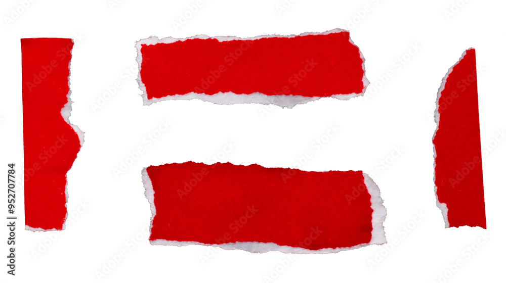 Ripped torn red paper pieces on transparent background, paper cut out design elements Ripped torn red paper pieces on transparent background, paper cut out design elements