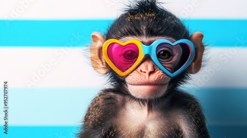 Monkey Wearing Heart-Shaped Sunglasses