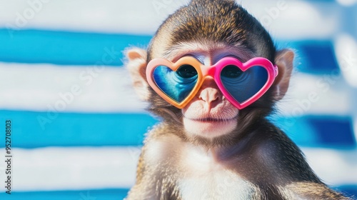 Monkey Wearing Heart-Shaped Sunglasses