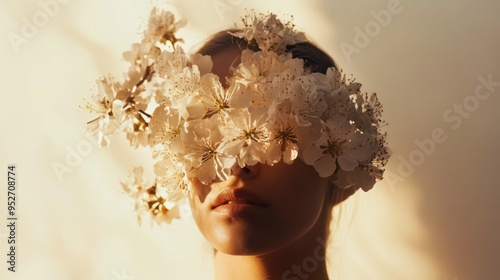 Woman with Flowers Covering her Eyes