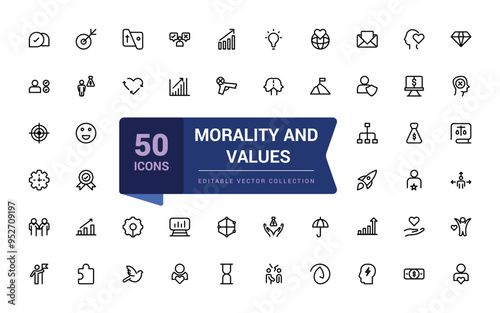 Morality and values line icons collection. Minimalistic web and UI icon. Outline icon collections. Editable vector illustration.