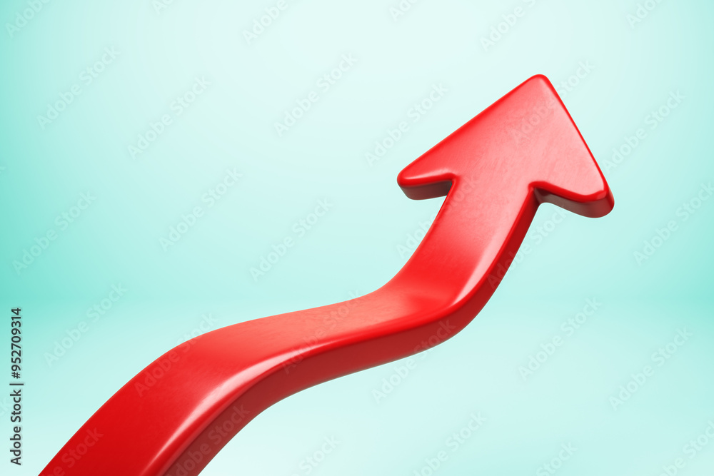 Red arrow pointing upward on light background. 3D Rendering