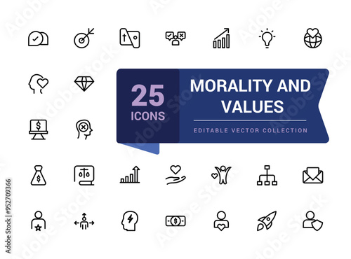 Morality and values line icons collection. Minimalistic web and UI icon. Outline icon collections. Editable vector illustration.