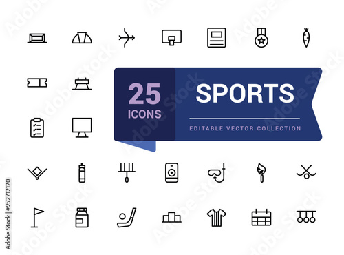 Collection of vector line icons of the sports. Icons of active lifestyle, hobbies, sports equipment. Pixel perfect, minimalistic web and UI icon. Outline icon collections.