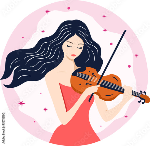 Beautiful Woman Playing Violin Illustration