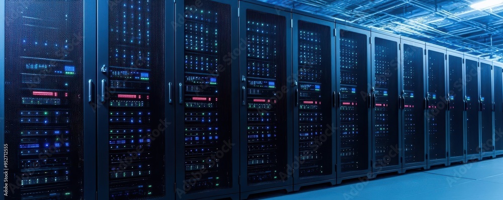 A data center server room with electrocaloric cooling systems visibly installed on the racks A data center server room with electrocaloric cooling systems visibly installed on the racks