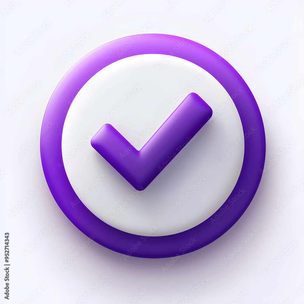 3d check icon, checklist tick, done mark. Vector realistic plastic style checkmark, symbol of selection, confirmation or approval. Purple circle with a white, white background
3d check icon, checklist tick, done mark. Vector realistic plastic style checkmark, symbol of selection, confirmation or approval. Purple circle with a white, white background