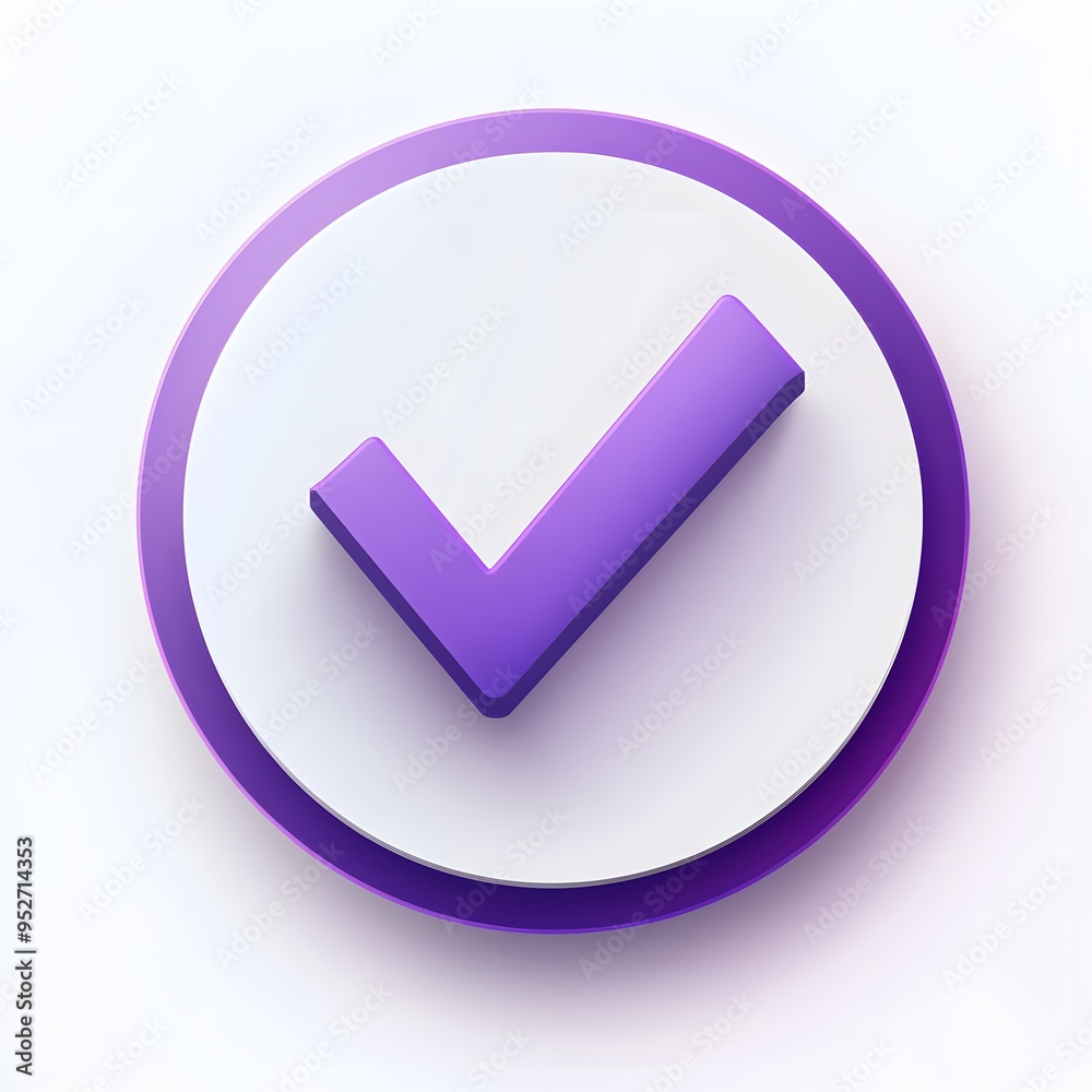 3d check icon, checklist tick, done mark. Vector realistic plastic style checkmark, symbol of selection, confirmation or approval. Purple circle with a white, white background
3d check icon, checklist tick, done mark. Vector realistic plastic style checkmark, symbol of selection, confirmation or approval. Purple circle with a white, white background