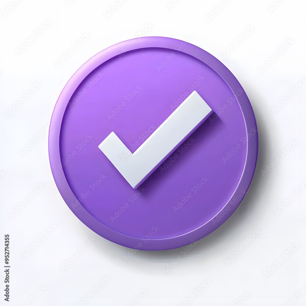 3d check icon, checklist tick, done mark. Vector realistic plastic style checkmark, symbol of selection, confirmation or approval. Purple circle with a white, white background
3d check icon, checklist tick, done mark. Vector realistic plastic style checkmark, symbol of selection, confirmation or approval. Purple circle with a white, white background