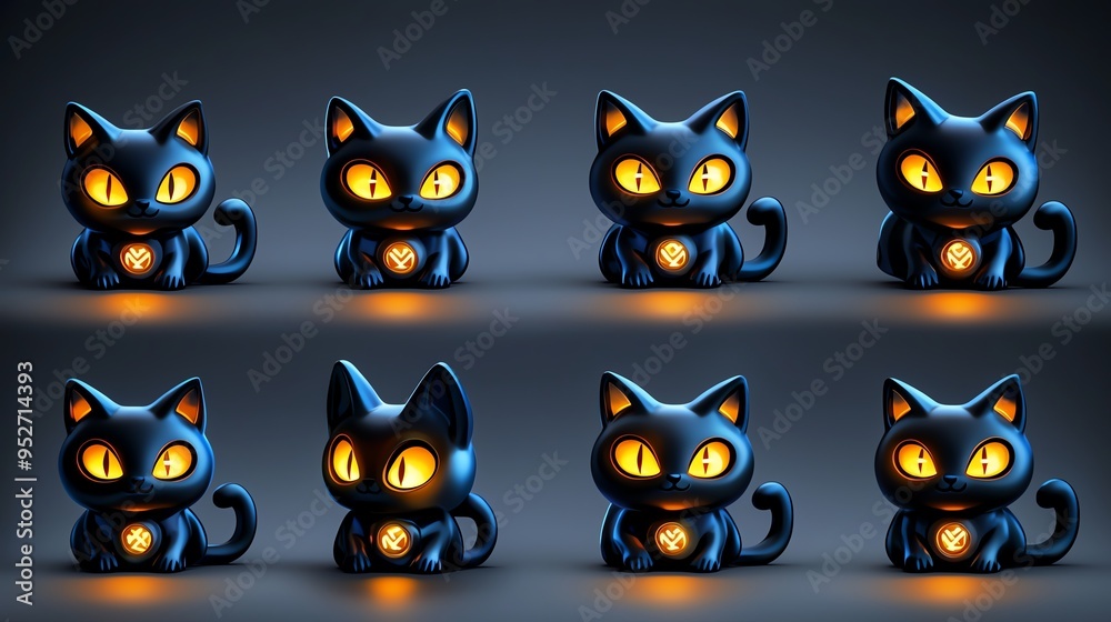 Charming ceramic black cat figurines with glowing eyes, perfect for Halloween or whimsical decor. Add a touch of magic! Charming ceramic black cat figurines with glowing eyes, perfect for Halloween or whimsical decor. Add a touch of magic!