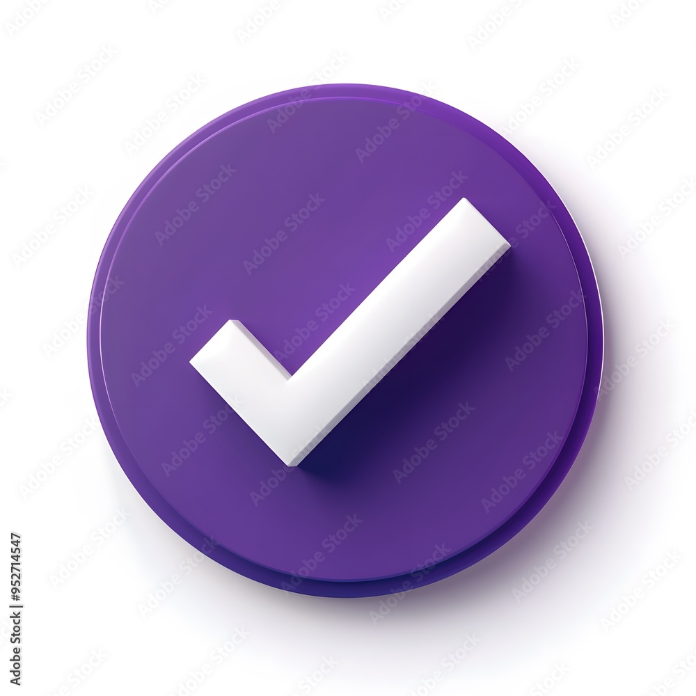 3d check icon, checklist tick, done mark. Vector realistic plastic style checkmark, symbol of selection, confirmation or approval. Purple circle with a white, white background
3d check icon, checklist tick, done mark. Vector realistic plastic style checkmark, symbol of selection, confirmation or approval. Purple circle with a white, white background
