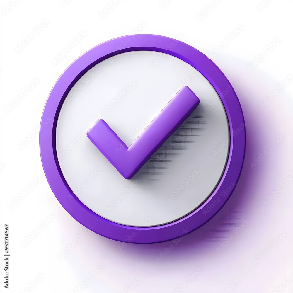 3d check icon, checklist tick, done mark. Vector realistic plastic style checkmark, symbol of selection, confirmation or approval. Purple circle with a white, white background
3d check icon, checklist tick, done mark. Vector realistic plastic style checkmark, symbol of selection, confirmation or approval. Purple circle with a white, white background