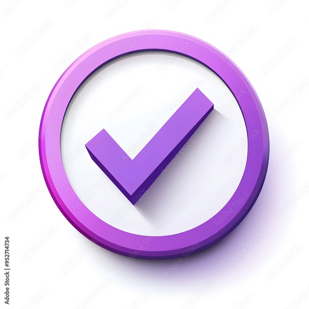 3d check icon, checklist tick, done mark. Vector realistic plastic style checkmark, symbol of selection, confirmation or approval. Purple circle with a white, white background
3d check icon, checklist tick, done mark. Vector realistic plastic style checkmark, symbol of selection, confirmation or approval. Purple circle with a white, white background