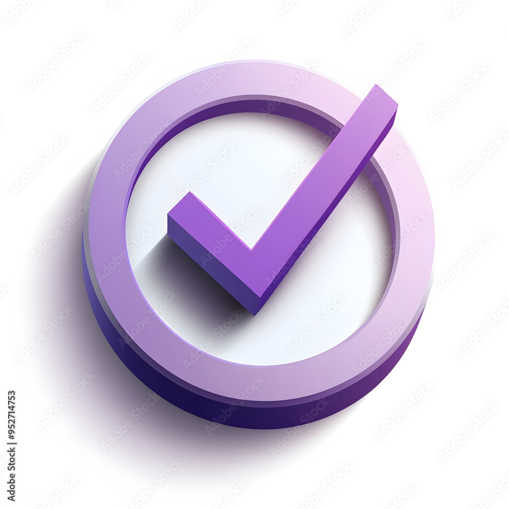 3d check icon, checklist tick, done mark. Vector realistic plastic style checkmark, symbol of selection, confirmation or approval. Purple circle with a white, white background
3d check icon, checklist tick, done mark. Vector realistic plastic style checkmark, symbol of selection, confirmation or approval. Purple circle with a white, white background