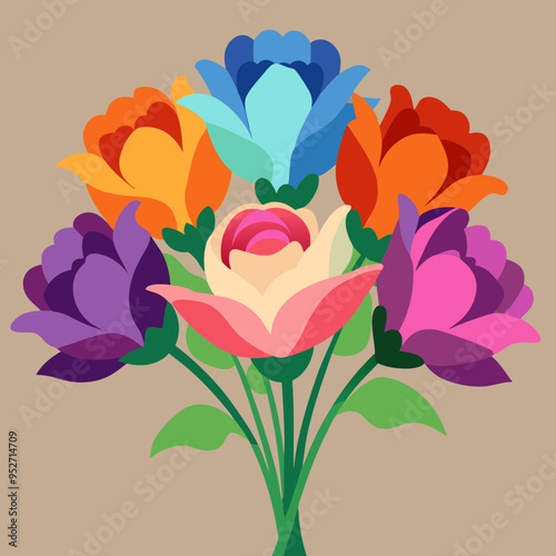 Multicolor Realistic Digital Painted Flower Bouquet Vector
